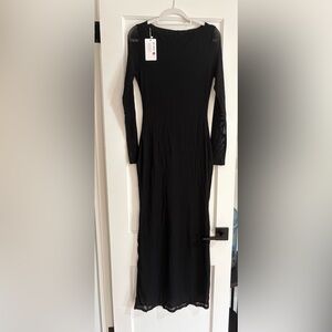Black Mesh Sleeve maxi dress